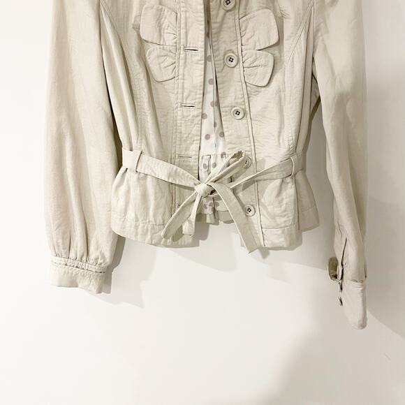 Taikonku Anthropologie Cotton Belted Jacket Khaki Cream 10 - Picture 8 of 12